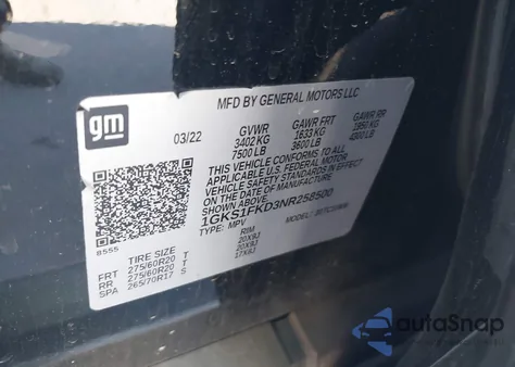 2022 GMC Yukon Xl 2Wd Sle z USA, uszkodzony, nr VIN 1GKS1FKD3NR258500